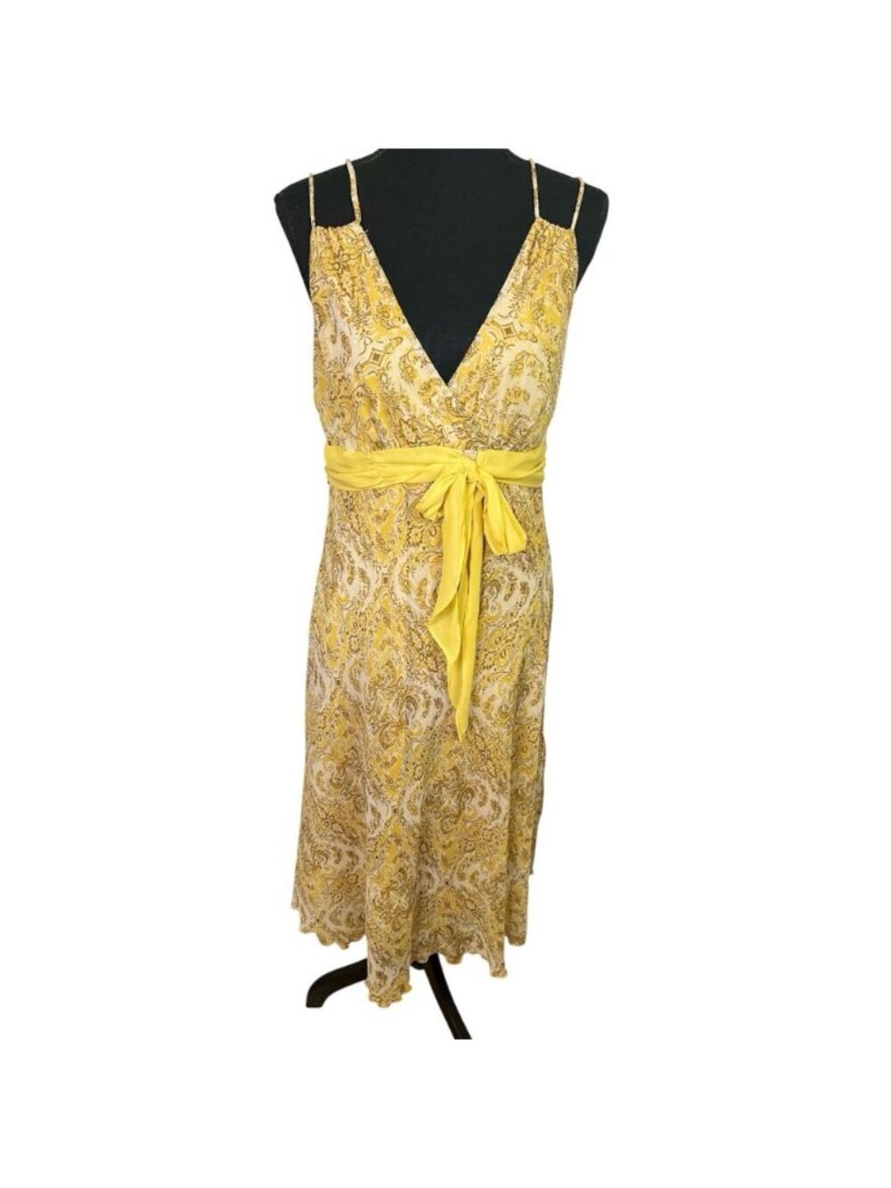 Vintage JONATHAN MARTIN Yellow Floral Maxi Slip Dress Sz 10 Coquette 90s Sash